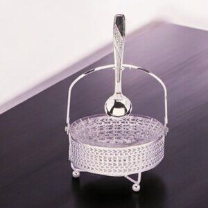 Silver Plated Basket & Crystal Jam Dish With Spoon  4 1/4"  Item No: 2903